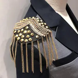 Handmade Epaulette Jewelery Metal Tassel Shoulder Brooch Epaulet Epaulettes Spikes Escapulario Blazer Accessories Pin