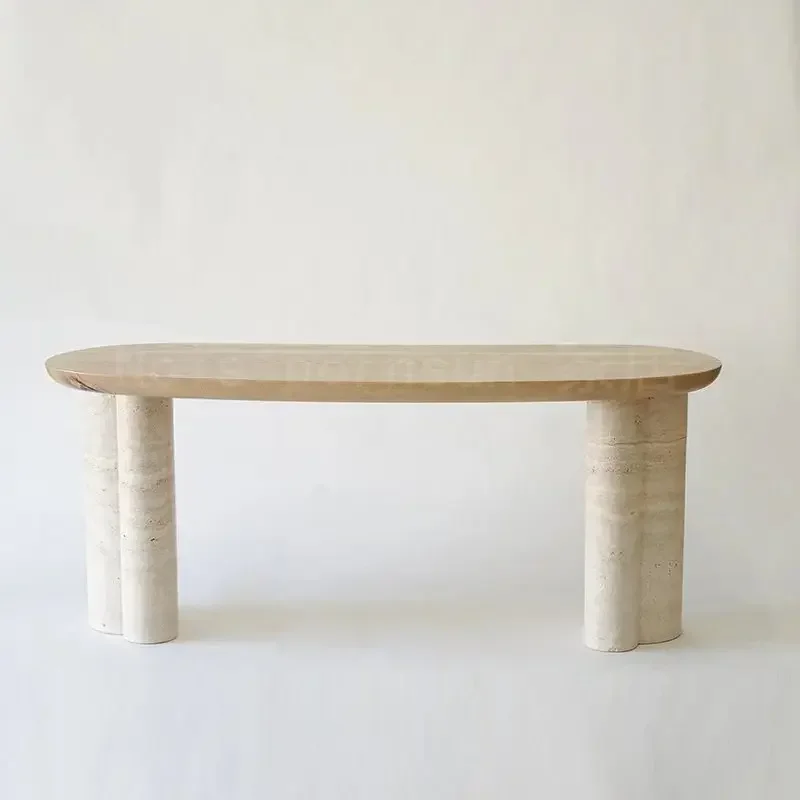 

X18 Стол из натурального травертина, ветер ваби-саби, книжный стол, большой мраморный овальный компьютерный стол