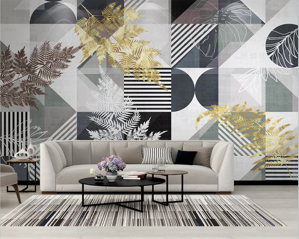 

beibehang papel de parede Custom modern light luxury custom geometric plant leaves TV background wallpaper papier peint