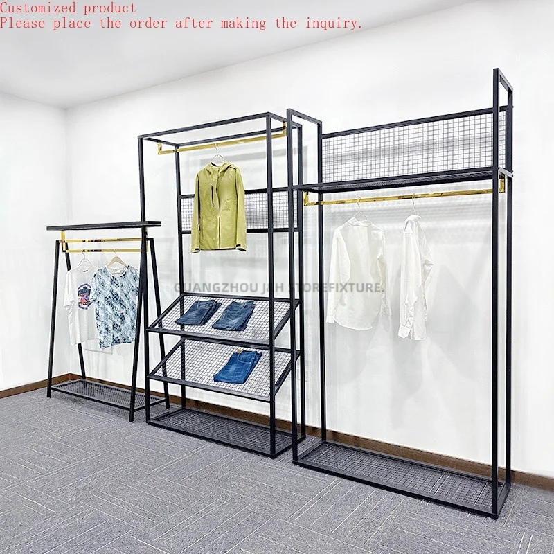 

Custom.Custom .Custom.Fashion Store 3d Interior Design Racks for Clothing Factory Customize Black Clothes Display Rack Retail