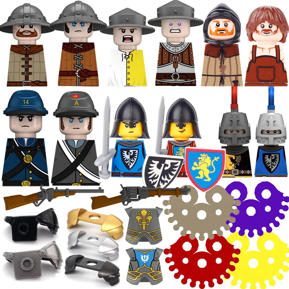Figura de bloques de construcción de soldado de guerra Medieval, soldado de Guerra Civil Americana, Arma de infantería, caballero, juguete de herrero, K147