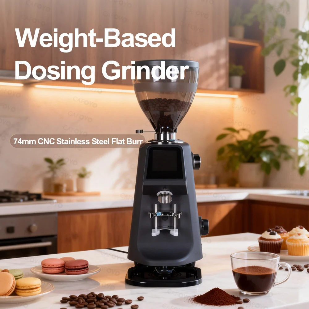 CAFOVO G174FW  Weight-Based Dosing Coffee Grinder with 74mm Flat Burrs Touch Start for Precise Espresso Cafe Anti-Static Mill