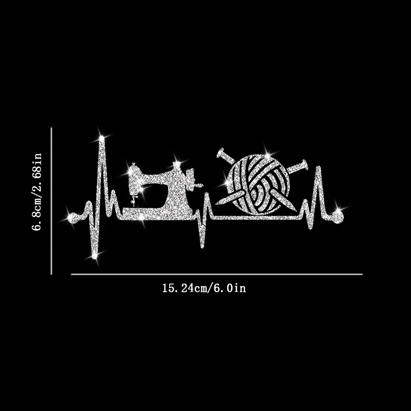 Shiny Sewing Machine And Knitting Needles Yarn Heartbeat Decal Sticker, Wall Sticker,Car Sticker, Car Window Decoration,