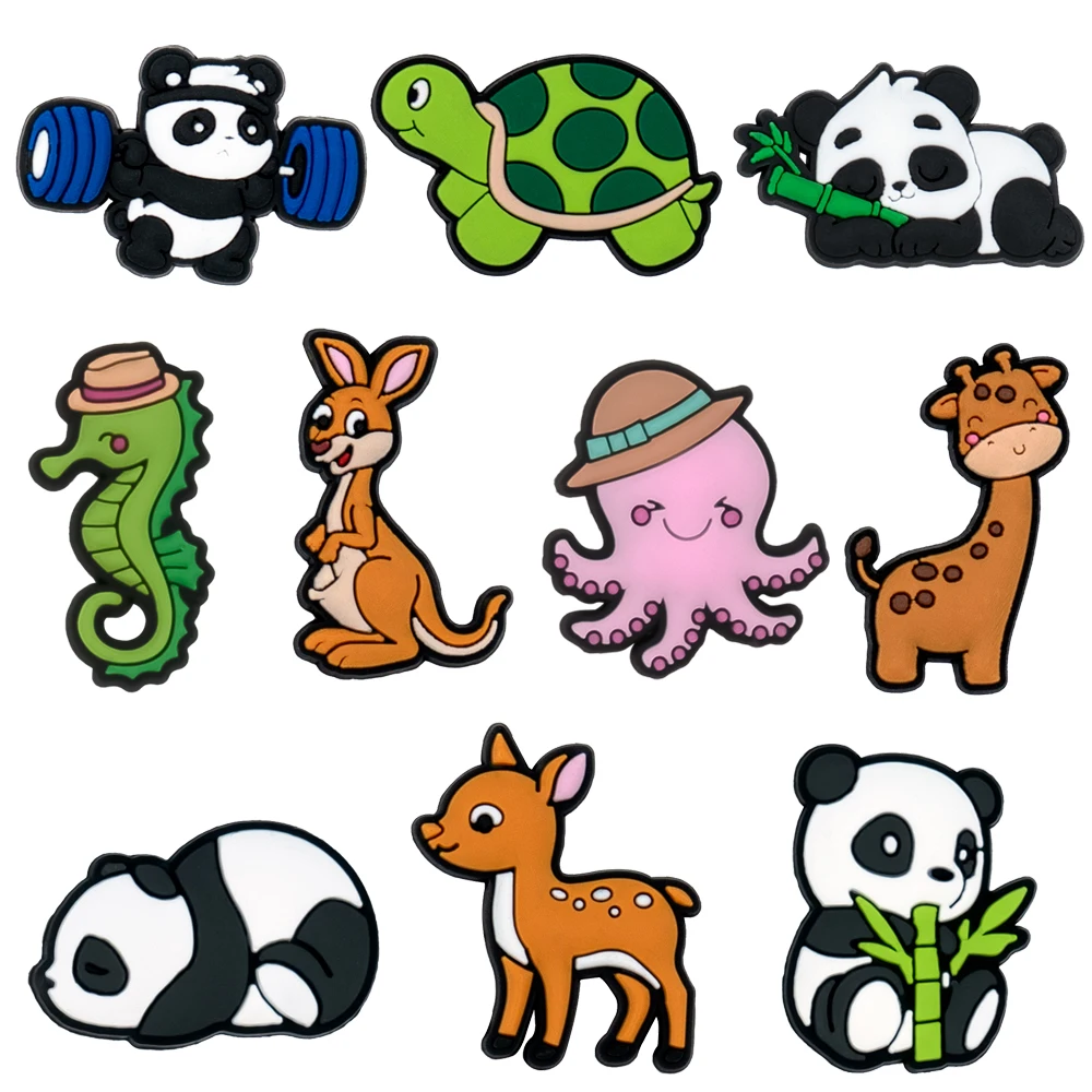 

10PCS Shoe Charms Cute Animal Kangaroo Panda Turtle Children Favor Clogs Accessories Octopus Shoe Decor fit Wristbanda Pendant