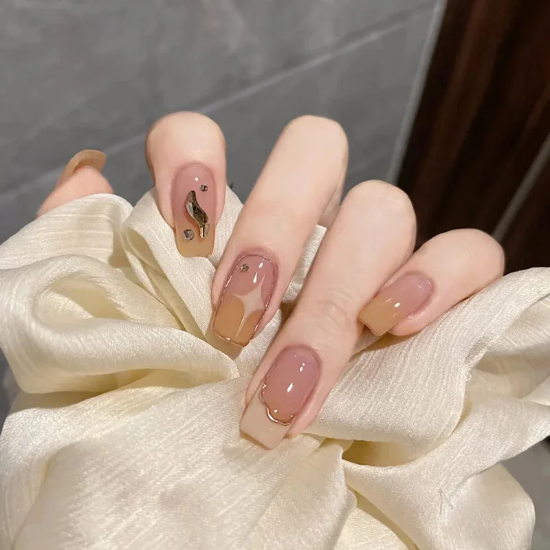 24pcs Cute Short Coffin Fake Nails Swallow Grid False Nails Sweet Pearl Press on Nails Glitter Diamond Nail Art for Women & Girl