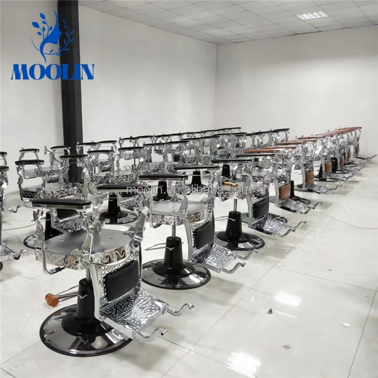 Moolin Premium Barber Chair Professional Wholesale Antique Modern Heavy Duty Hydraulic Black and Gold Barber Shop Styling Chair