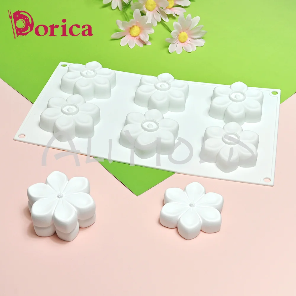 Dorica 6Cavity Flower Mousse Mold Fondant Chocolate French Dessert Cake Decorating Silicone Mould Pastry Baking Kitchen Supplies