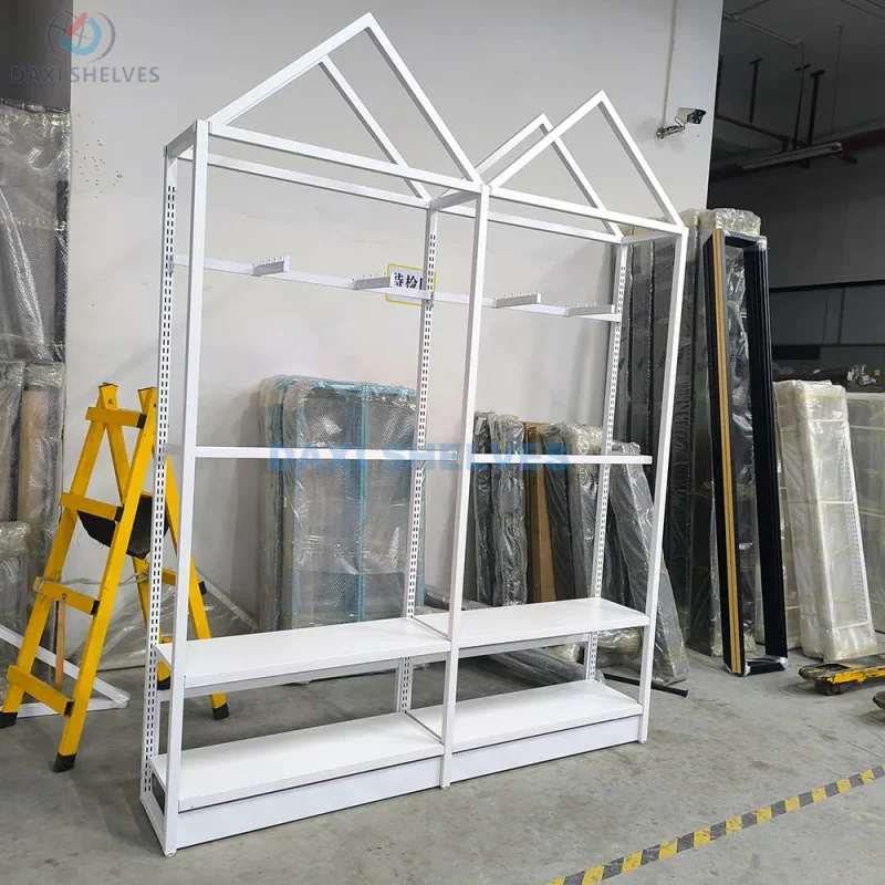 

Customize.Clothing Rack Boutique White High End Clothing Store Metal Shelves Clothing Store