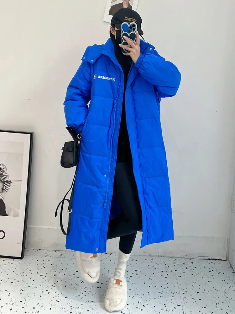 2023 Winter Women 90% White Duck Down Coat Thick X-Long Puffer Jacket Large Size Loose Warm Overcoat Female Hooded Parkas