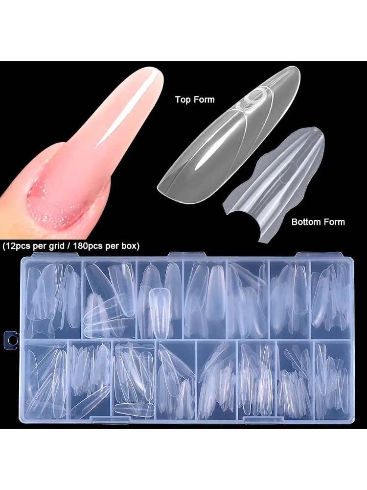 1 Box Dual Nail Forms Neu 180 Stück 15 Größen Verlängerungen – Dual Forms Lange Sarg- und Mandelformen für Ober- und Unterseite Nagelverlängerungswerkzeug