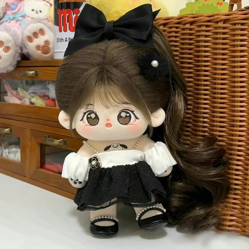 

20cm Doll Clothes Cute Dress Outfit Set for Plush Cotton Dolls Dress Up Accessories Skirt Shoes Ponytail for Stuffed Dolls Gift