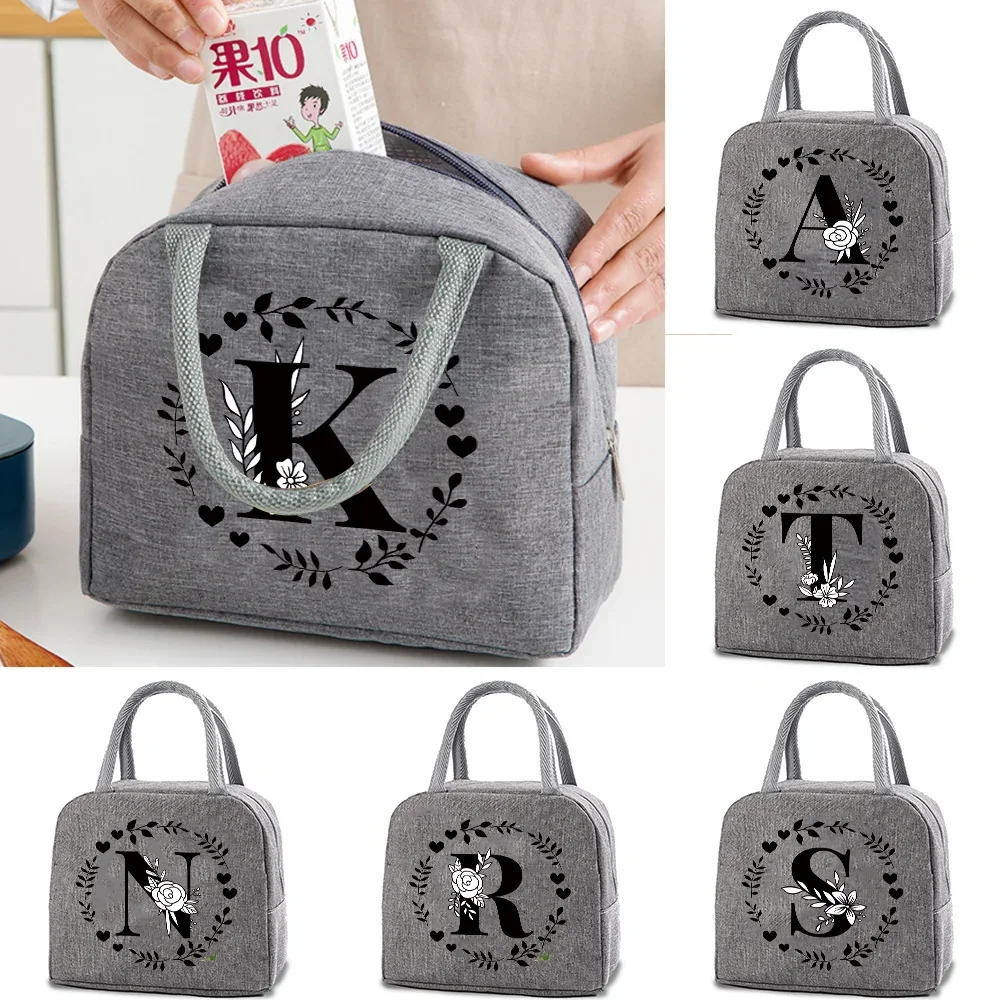 Travel Portable Food Thermal Insulated Children Picnic Waterproof Oxford Zipper Breakfast Thermal Bag Garland Letter Pattern Bag