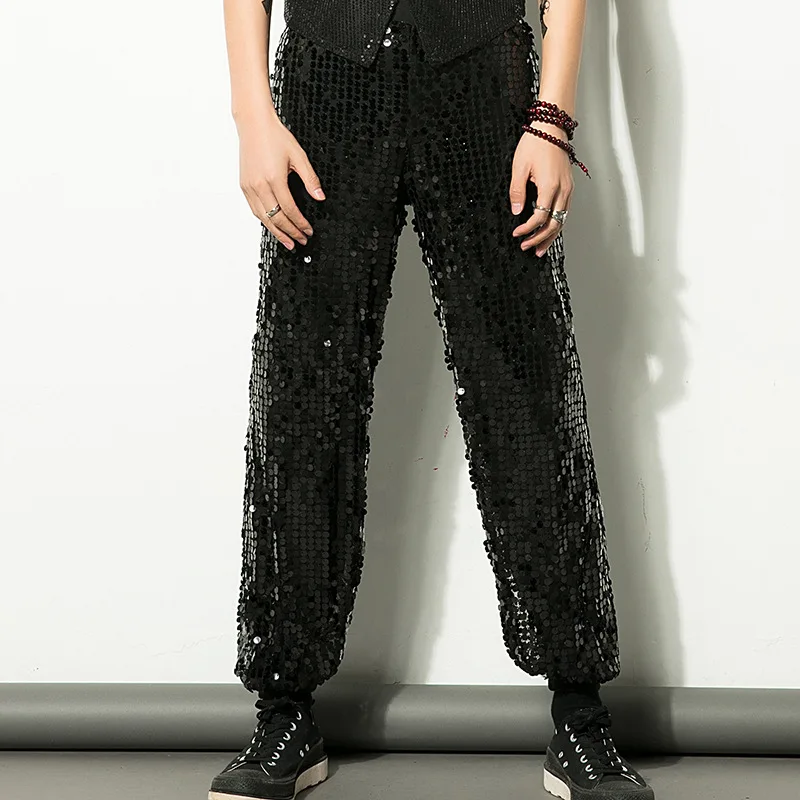 2024 New Disco Party Stage Trousers Men Prom Singer Shiny Silver Sequin Dance Streetwear Sweatpants Costume Pantalones de Hombre