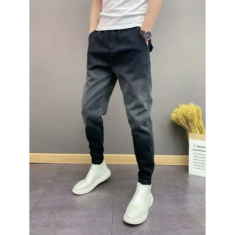 2024 Autumn Winter Men\'s Casual Jeans Fashion Thickened All-match Korean Denim Pants High Quality Designer Male Trousers