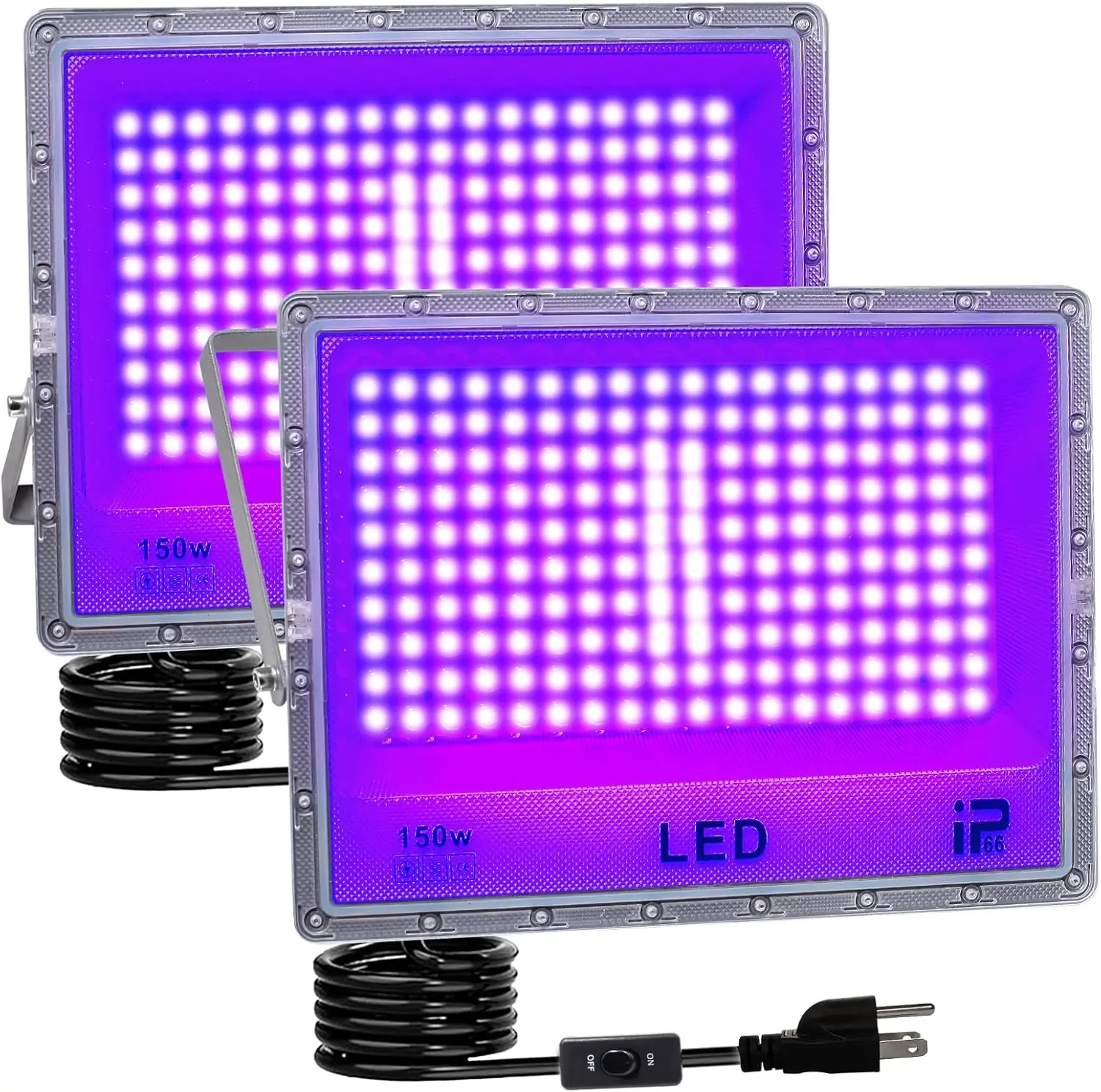 

2 Pack 150W LED UV Black Light, IP66 Waterproof, 395-405nm for Party Body Paint Halloween