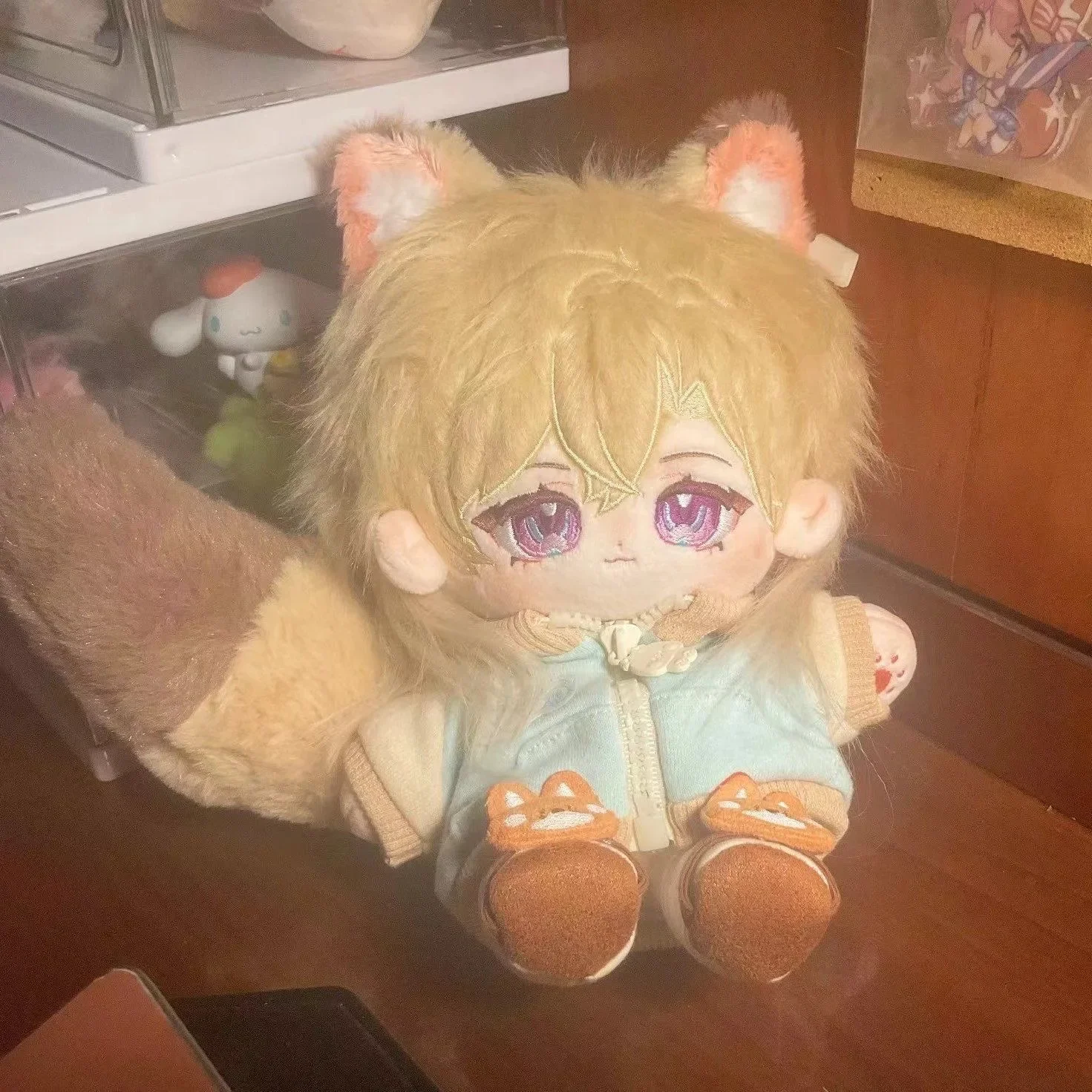 20cm Anime Honkai: Star Rail Aventurine Cute Ear Cosplay Figure Plush Doll Cotton Body Dress Up Clothes Outfit Stuffed Toys Gift