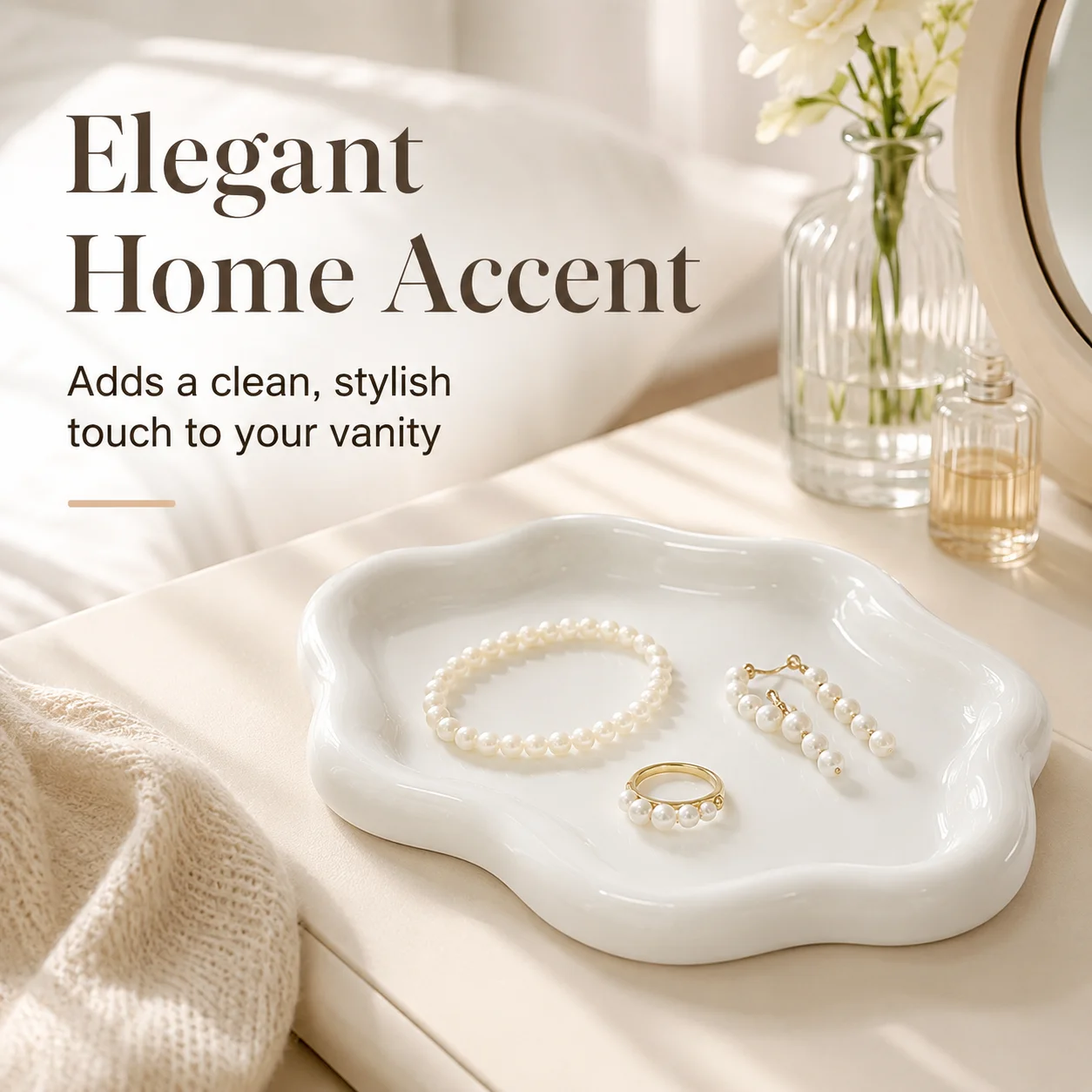 White Ceramic Cloud Jewelry Tray, Irregular Vanity Organizer for Rings Earrings Perfume Keys, Decorative Trinket Dish Home Decor view 6