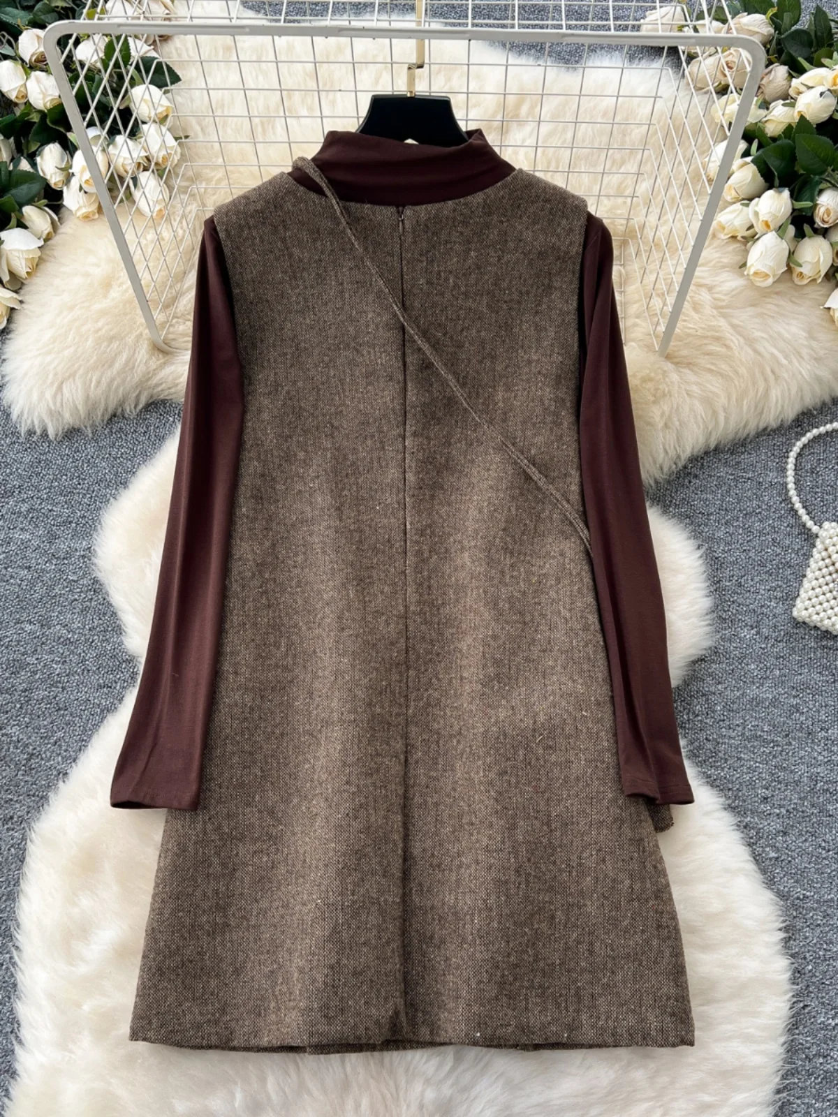 Faionable gilet Dr ensemble femme longue Sve couche de Base haut Bot tenue automne hiver trajet Sle deux pièces costume