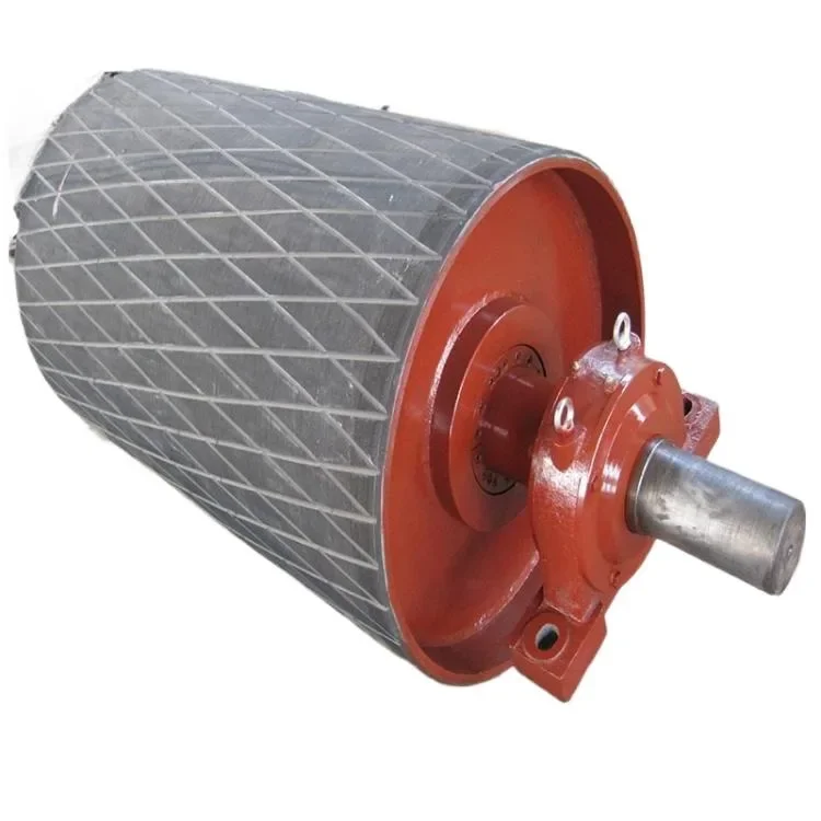Heavy Duty Precision Steel Shaft and Bearing Rubber Coated Head Driven Pulley Drum for Material Handling Equipment Parts