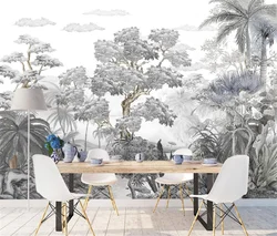 Papel tapiz de selva Tropical, Mural de fondo de planta de lago de montaña, pegatina de pared de bosque 3d, decoración de hogar