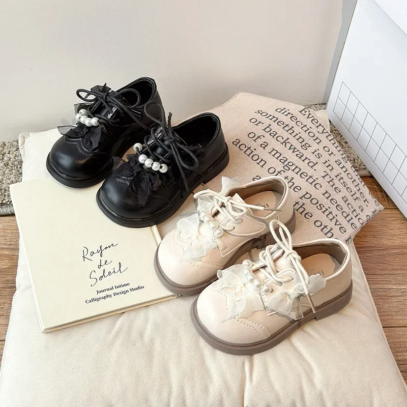 

Stylish Black Single Shoes for Little Girls Princess Loafers Children's Footwear Spring New Arrival Female Kids' Leather Shoes