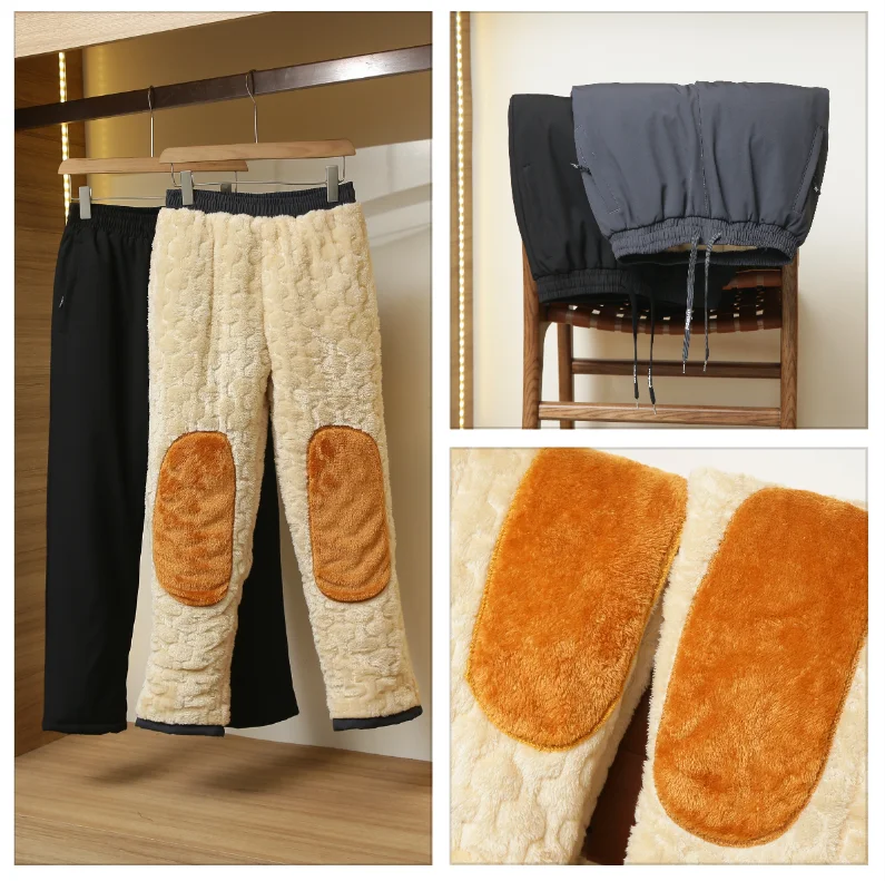 

Extra Thi Winter Cotton Pants Men's Warm Waterproof Fce Lined Straight Leg Trousers Windproof Casual Pants for Cold Weather