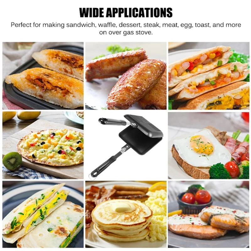 KOONAN Grilled Sandwich Maker Double-Sided Bread Toast Breakfast Machine Hotdog Sandwich Pan Non-Stick Aluminum Flip Pan Kitchen