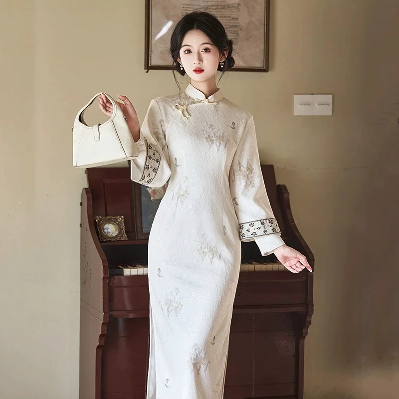 

Китайское платье Ципао, винтажное белое платье Cheongsam, сексуальные улучшенные китайские платья, женское платье Ципао, вечернее платье