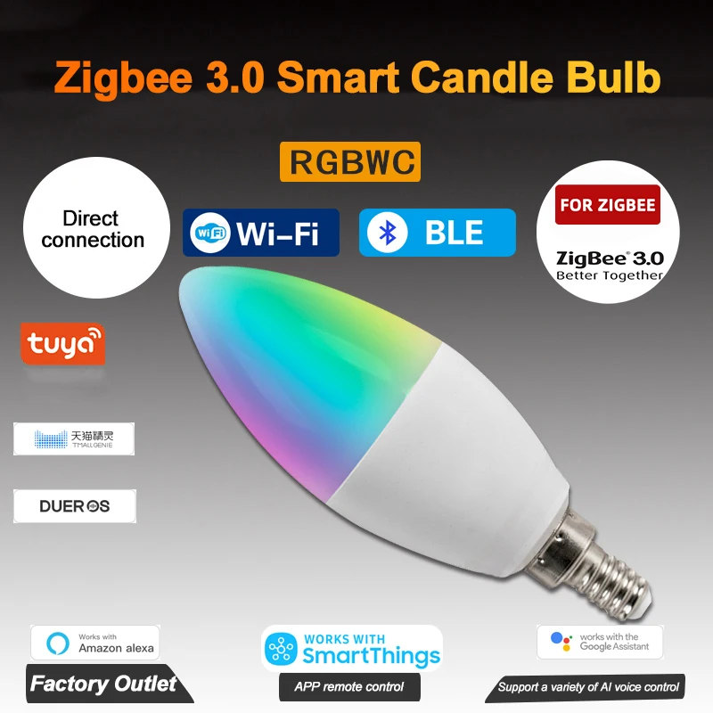 

E12 E14 Rgbcw 3.0 Smart Home Voice Control Works With Alexa Home Led Bulb 5w Tuya Smart Candle Bulb