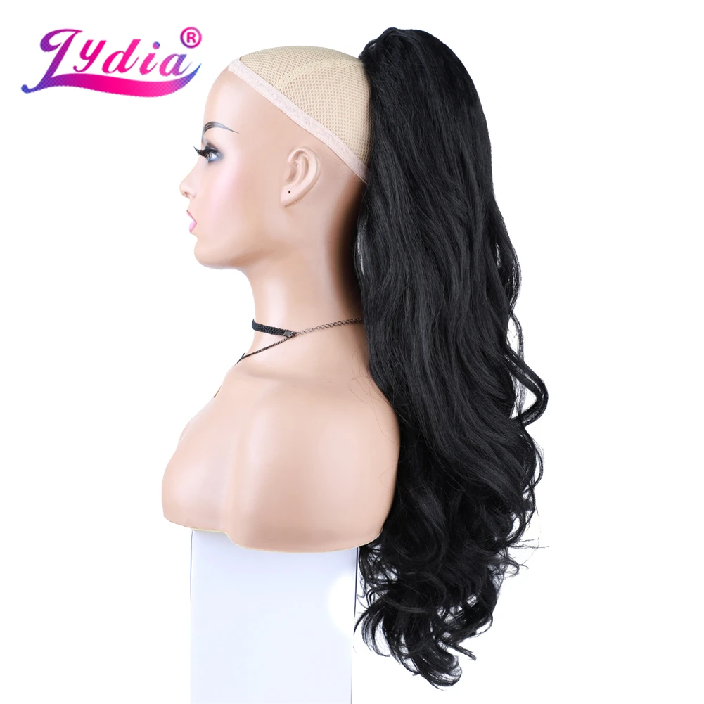 Lydia – postiche synthétique de 24 pouces avec cordon de serrage, cheveux longs ondulés, deux peignes, Extensions de queue de cheval bouclées,