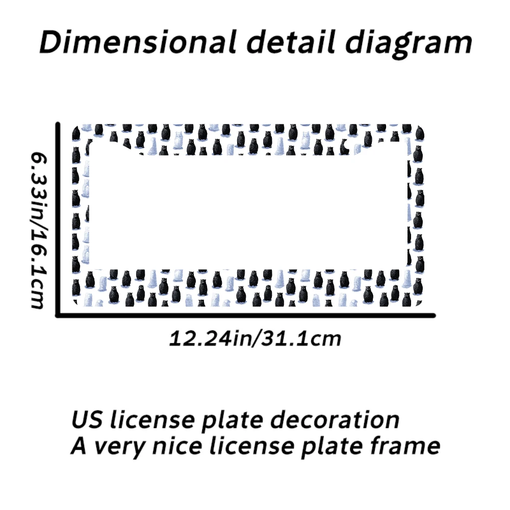 1 قطعة أبيض وأسود الكرتون البطريق نمط 2 حفرة إطار لوحة الترخيص ، مادة الألومنيوم ، 6x12 بوصة ، مع مجموعة المسمار ، الرجعية N