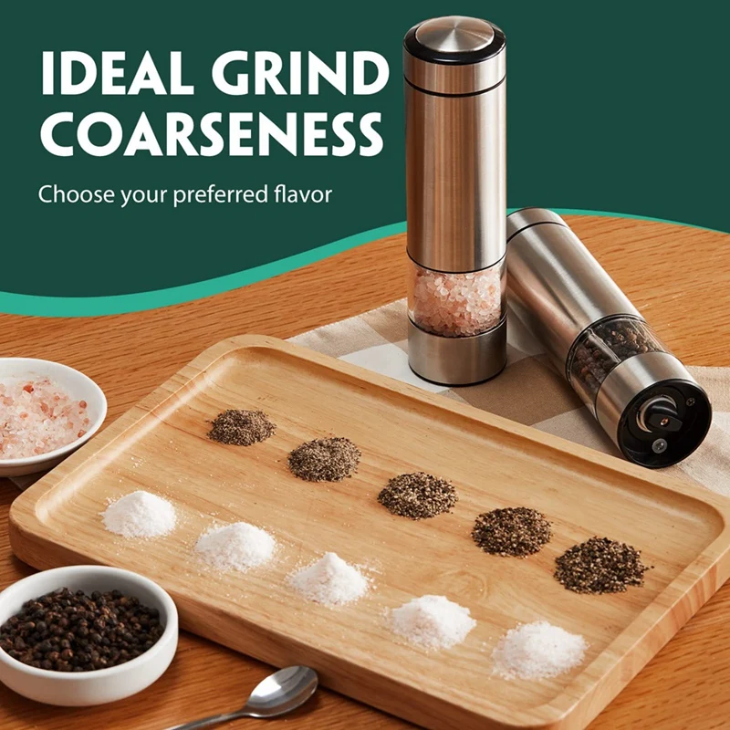 Electric Salt and Pepper Grinder Set, Automatic Salt and Pepper Grinder, Battery Operated Pepper Mill with Light-AT35