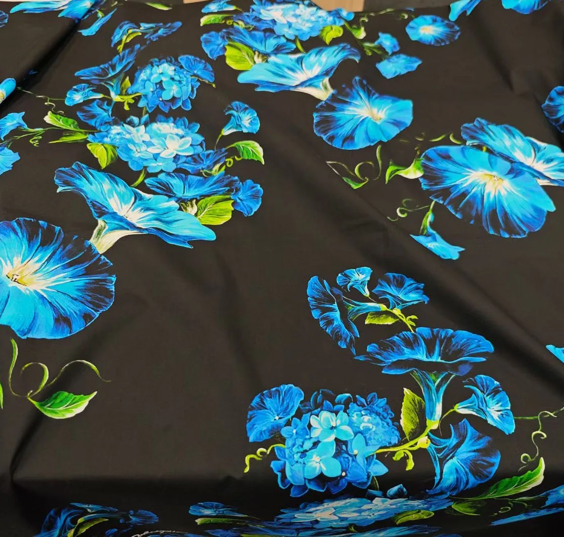 2024 New Fashion Show Hyacinth Petunia Flower Printed Satin Or Cotton Fabric For Women Dress Blouse Handmade DIY Cloth Sewing