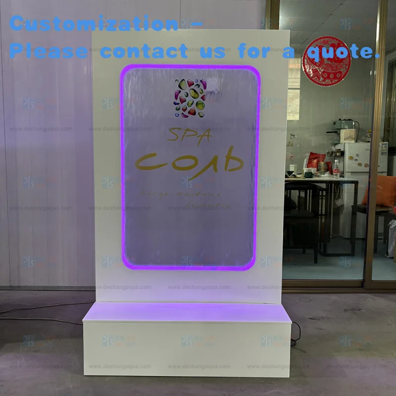 

custom.Custom Contemporary Rectangular Glass Waterfall Fountain with Company Personalized Features Wedding Events