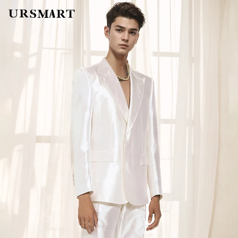 

High quality white formal suit British trend double breasted button cut coat spring and autumn personalized suit for men