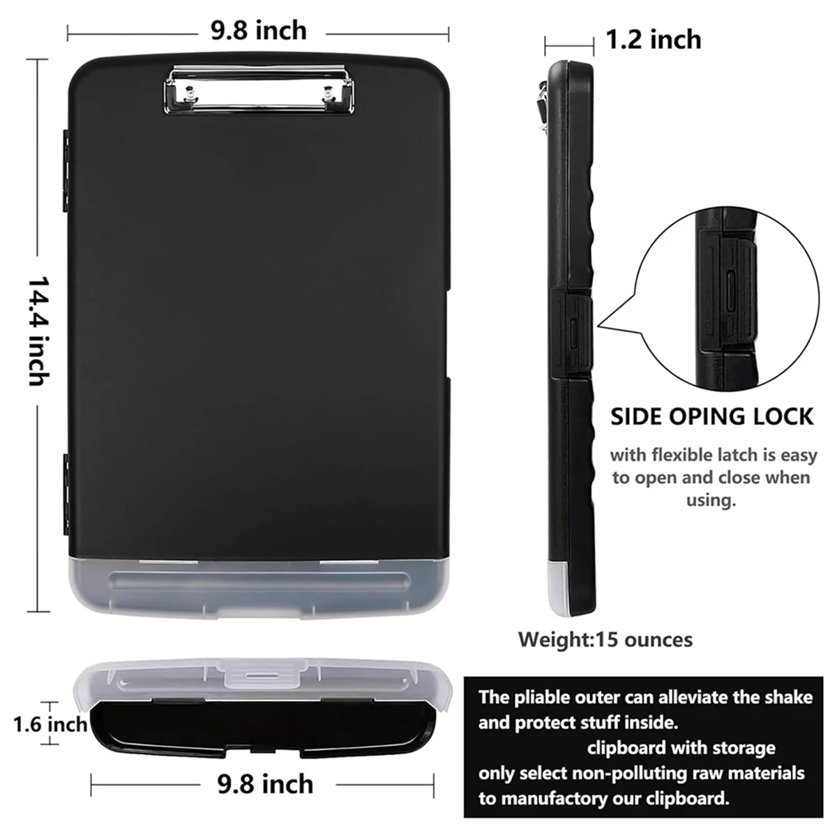 New Clip Board Organizer Clipboards with Storage Nursing Clipboard Foldable File Folder Plastic Clipboard (Black)