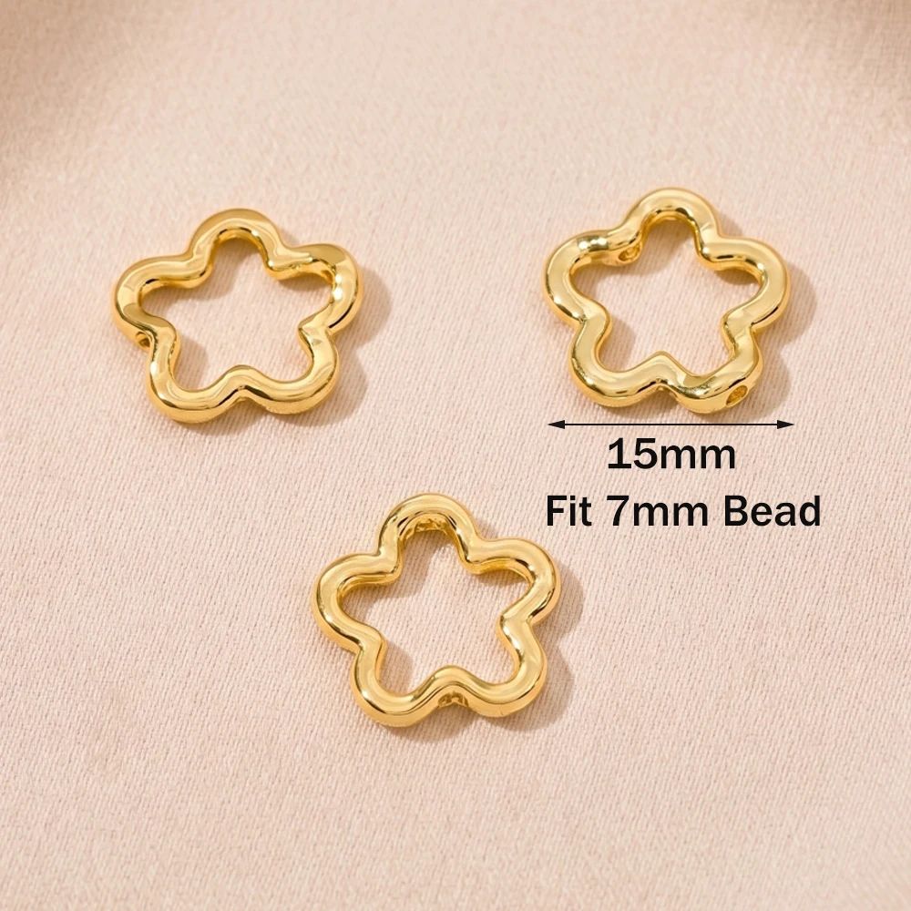 10pcs 18K Gold Plated Heart Star Frame Beads Spacer Petal Blossom Connector Link DIY Bracelet Earrings Beading Jewelry Making view 4