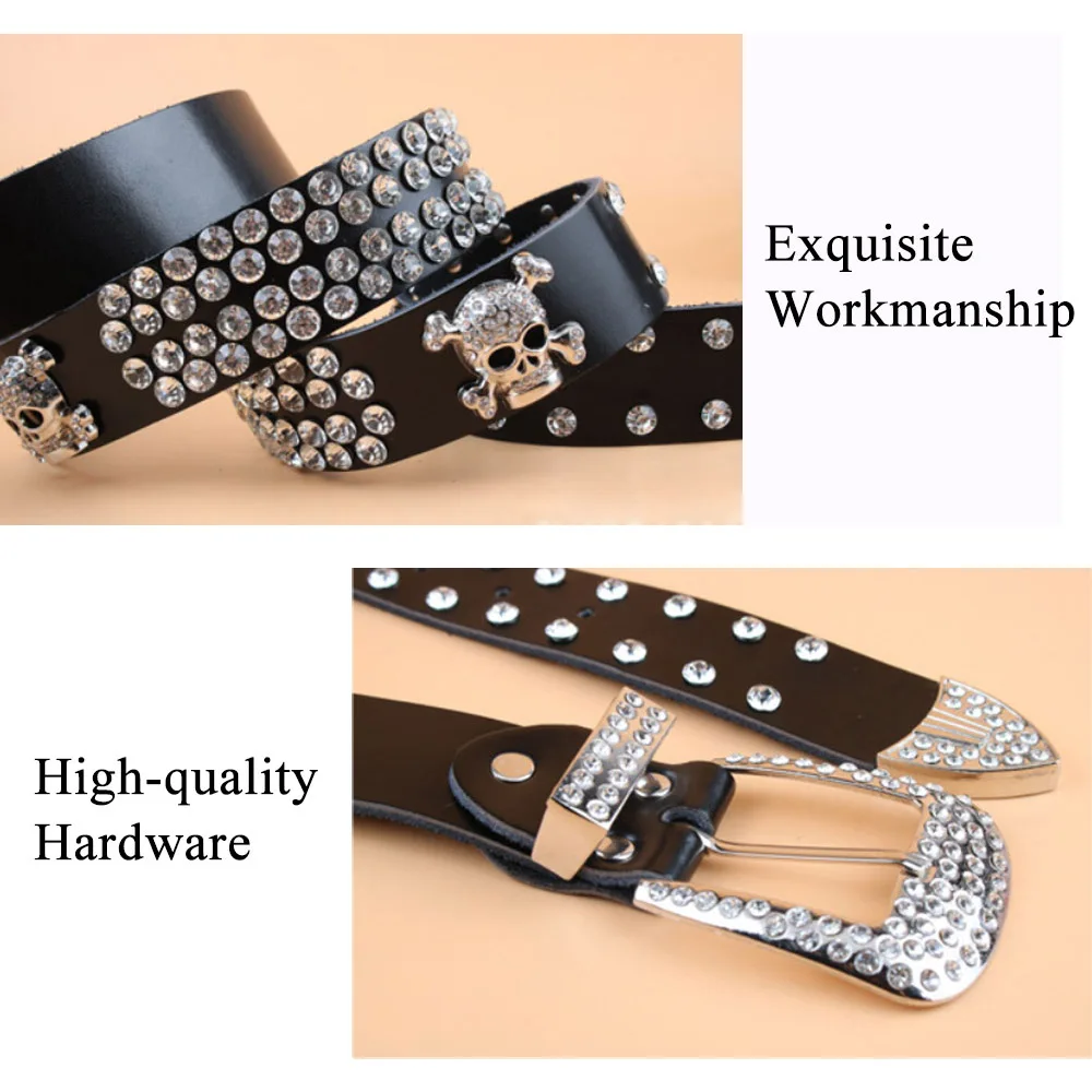 Western Cowgirl Cowboy Style Rhinestones Belt Bling Studded Crystal Belts For Women Men Fashion Genuine Leather belt Street Punk