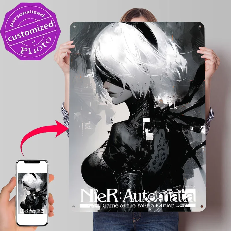 Nier: Automata Game of the YoRHa Edition Art Personalized 3D Textured Metal Poster Wall Art Vintage Tin Signs for Bathroom Decor