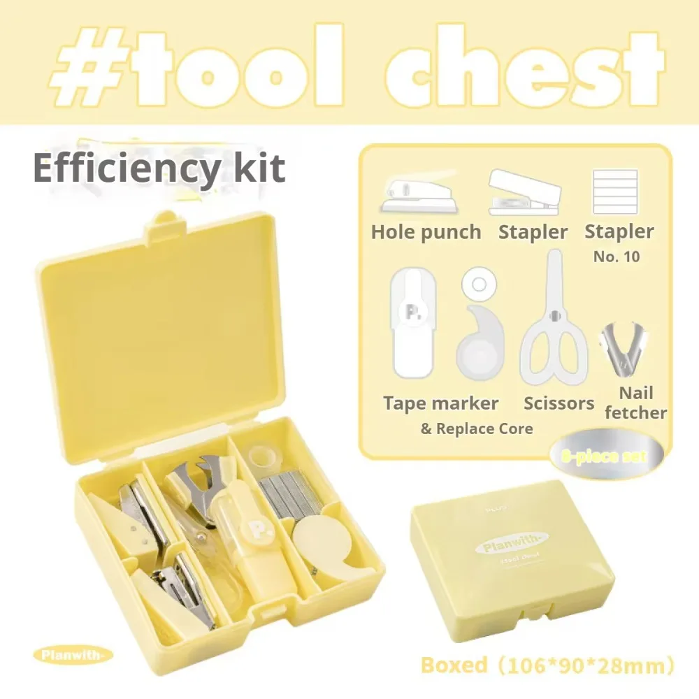 8Pcs/Box New Kawaii Student Stationery Set Ins Mini Office Efficiency Set Multifunction Marking Pen Puncher Stapler Machine Set