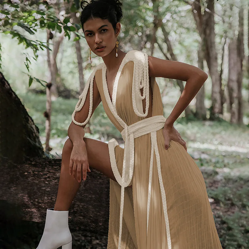 Para Praia – robe longue tricotée ajourée, tenue de plage avec cordon de serrage, Cover-Up pour les maillots de bain, Sexy, tenues de plage pour femmes, 2024