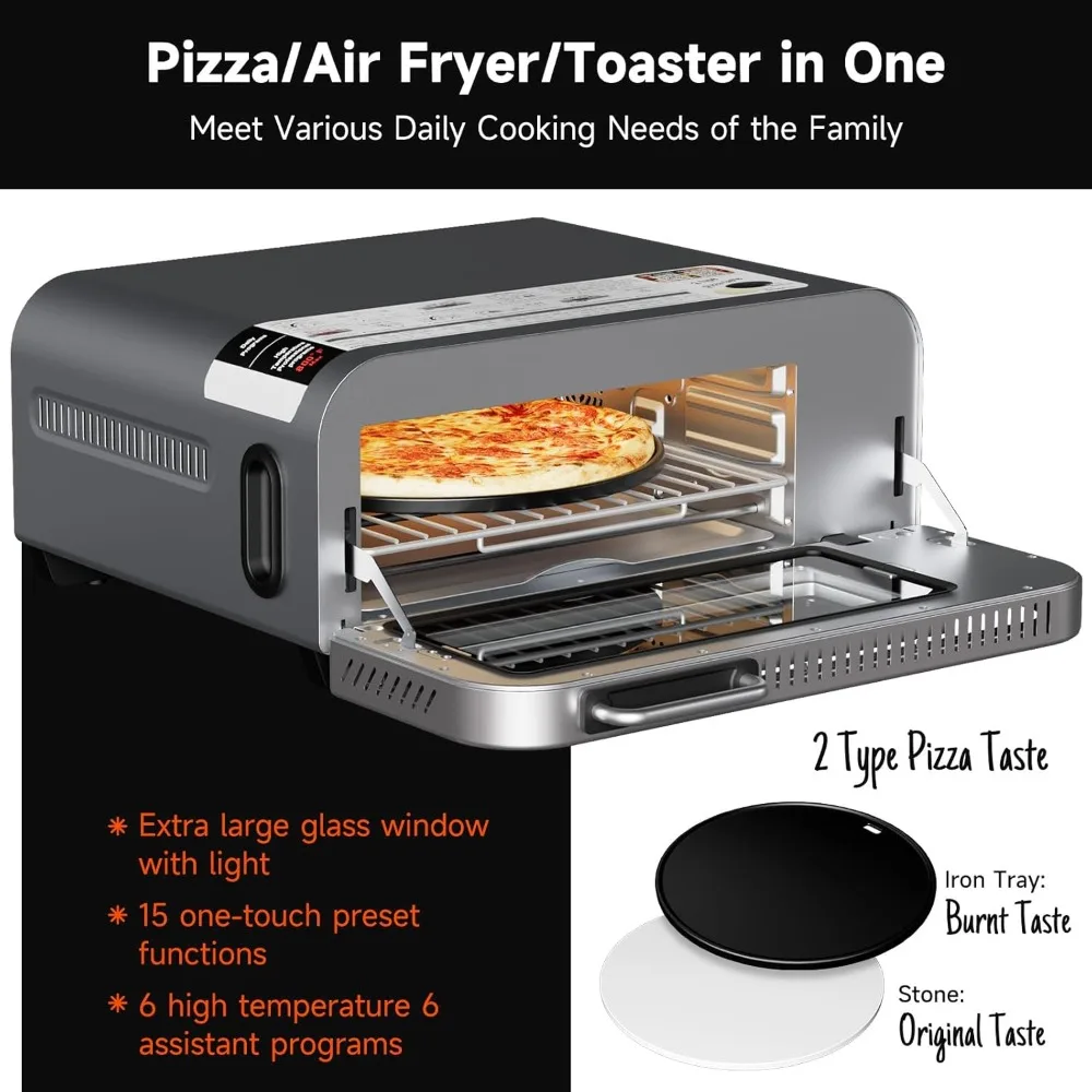 Air Fryer Toaster Oven Combo, 15-IN-1 Digital Stainless Steel Airfryer,18L Pizza Oven for 12' pizza / 9 slices, Flip Away Oven