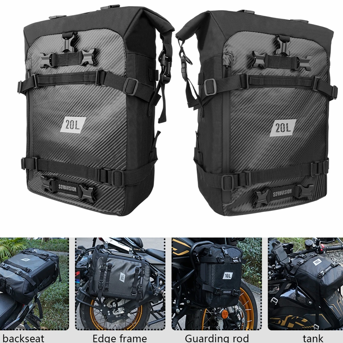 Motorcycle Back Seat Bag 10/20/30L Waterproof Multifunctional Saddle Side Luggage Bag cycling backpack Universal Saddle bag