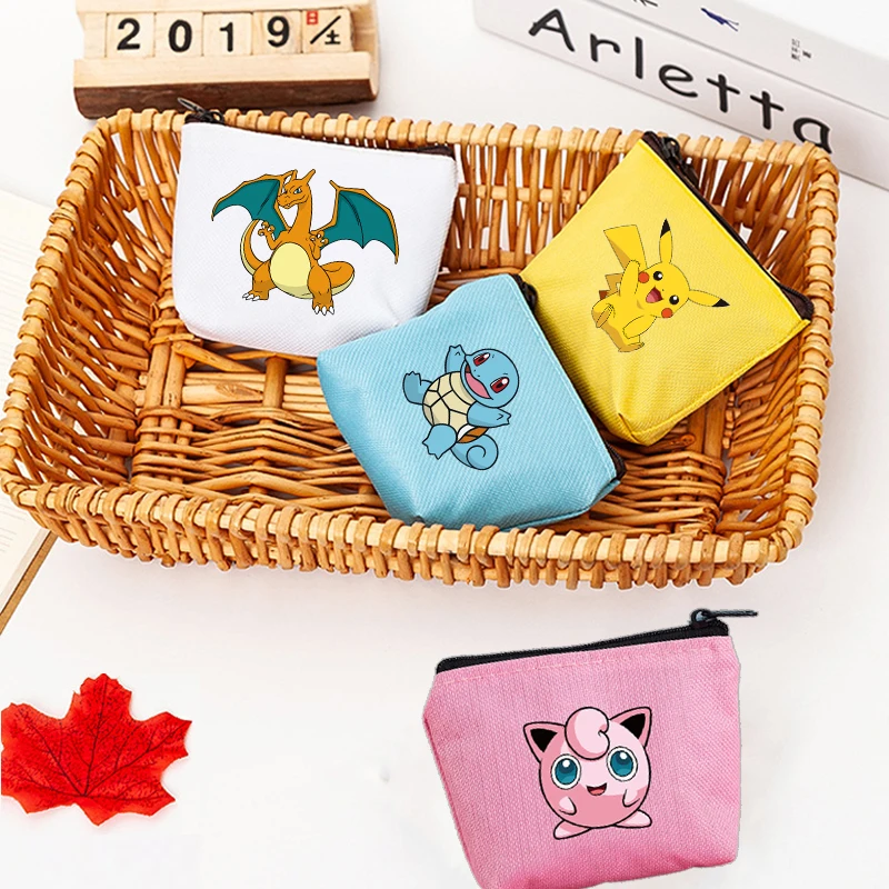 Pokemon Square Coin Purse Anime Cartoon Pikachu Print Wallet Kawaii Charmander Boys Portable Mini Storage Bag Kids Birthday Gift