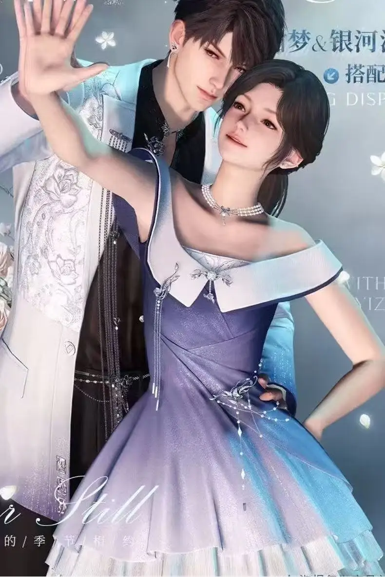 

Love and Deep Space Cosplay Costume Flowing Galaxy Purple Series Dress Suitable for Halloween and Christmas