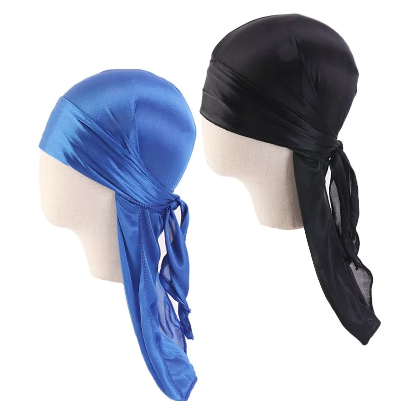 2PCS/LOT Kids Silky Durag Boy\'s Long-tailed Pirate Cap Hip-Hop Cap Bandana Turban Headwear Doo Rag Children\'s Waves Cap