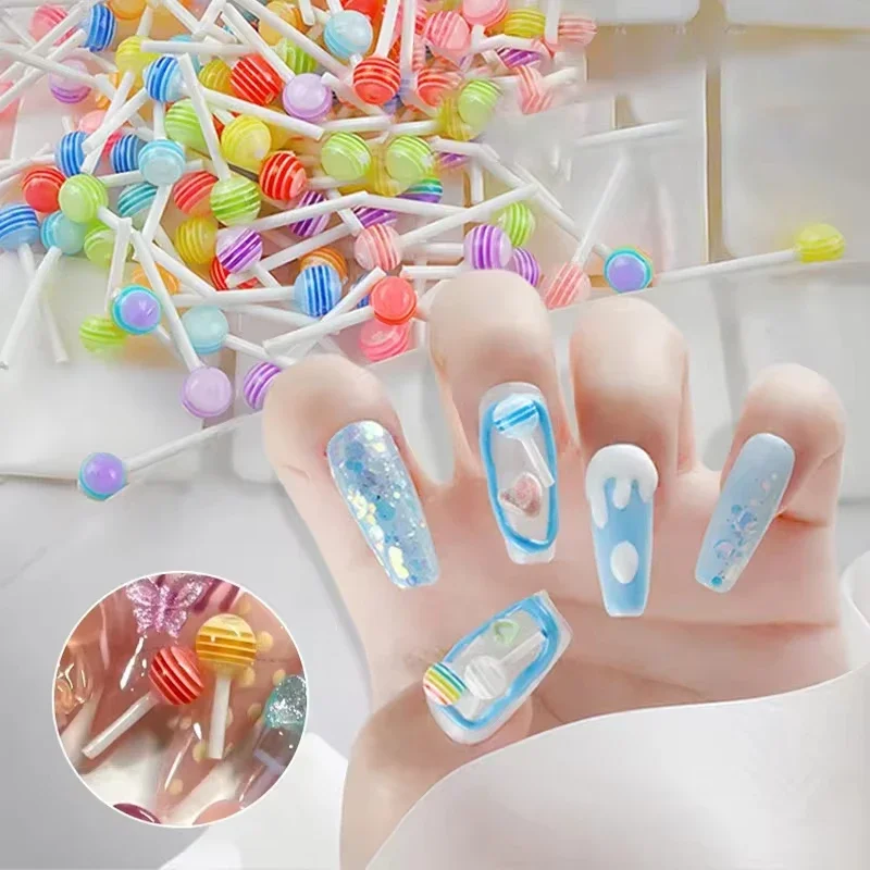 20 piezas de piruleta de 6mm para decoración de uñas, accesorios acrílicos de resina Kawaii, joyería colorida, Mini dulce caramelo, diamantes de imitación para manicura