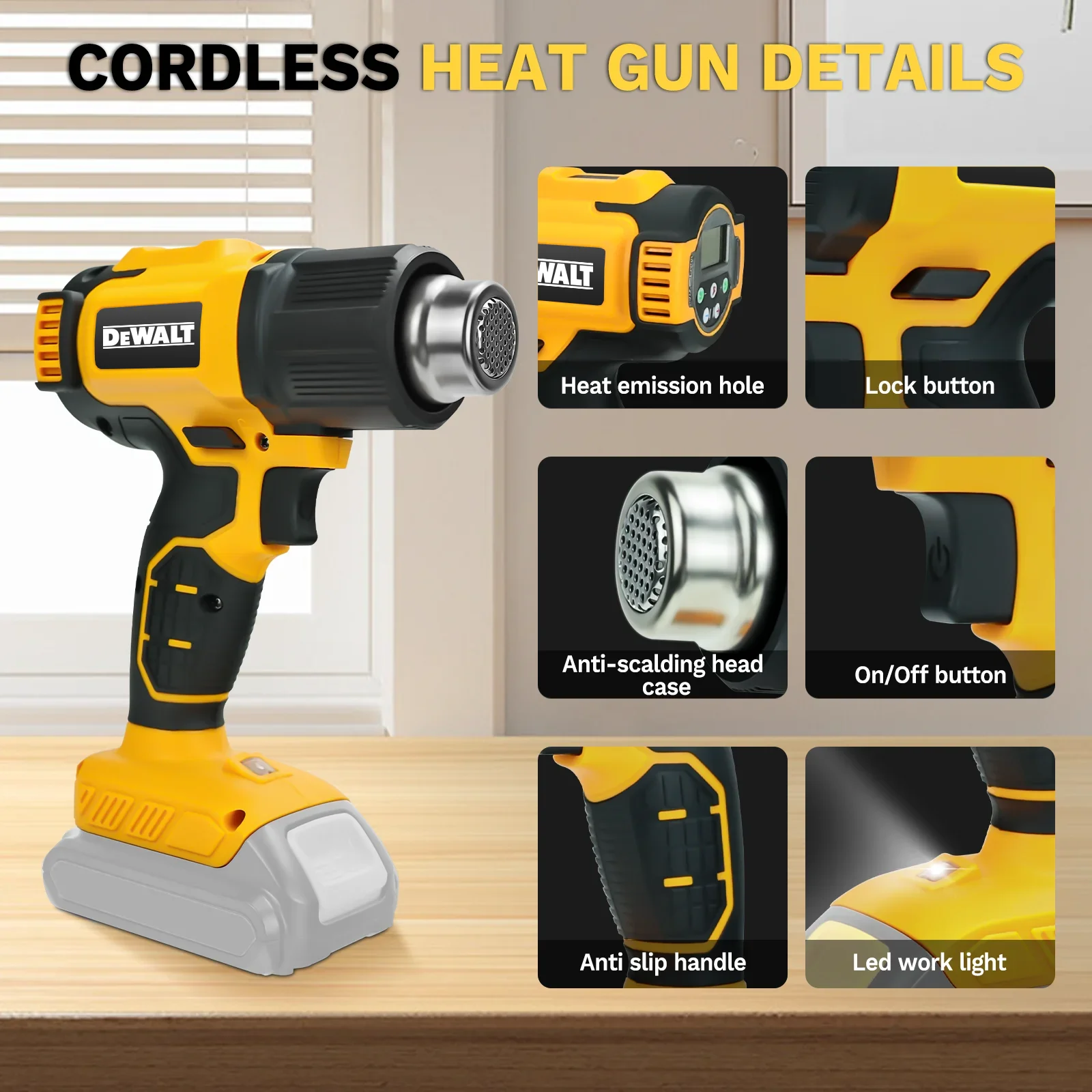 

Термофен DEWALT DCE530 20V с блокировкой безопасности, 350-550°C ° Профессиональный воздушный нагнетатель C 200 л/мин для сварочных и термоусадочных работ