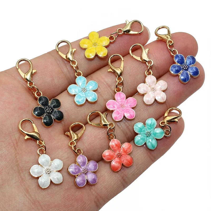 10 Stück 14x7mm Hummer verschluss mit 17x14mm Emaille Blumen anhänger Anhänger DIY Schmuck Zubehör Funde für Halsketten ohrringe