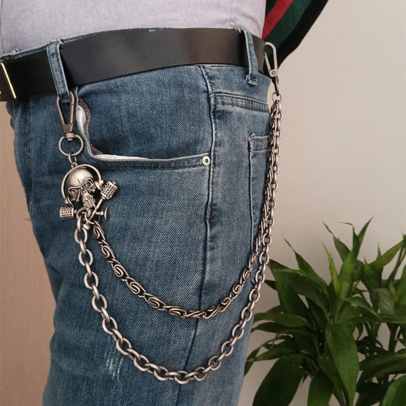 Chaîne de pantalon rétro crâne, chaîne de corps en métal bicouche, taille y2k, accessoires gothiques Rock Emo, accessoires luxueux